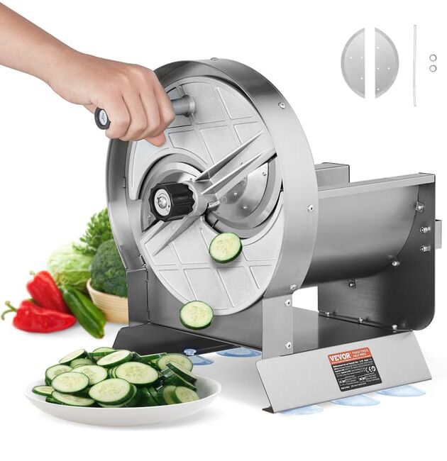 Fatiador manual de frutas e vegetais, fatiador comercial com espessura de 0 a 12 mm (0 a 0,5"), fatiador de alimentos em aço inoxidável para batatas.